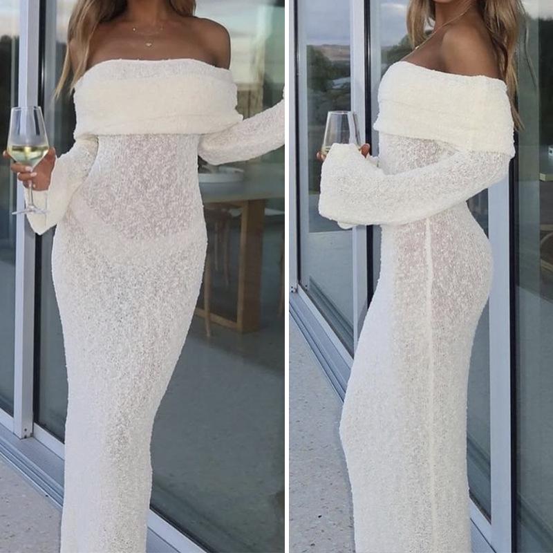 

Off-the-Shoulder Cutout Long-Sleeve Beach Vacation Dress Medium