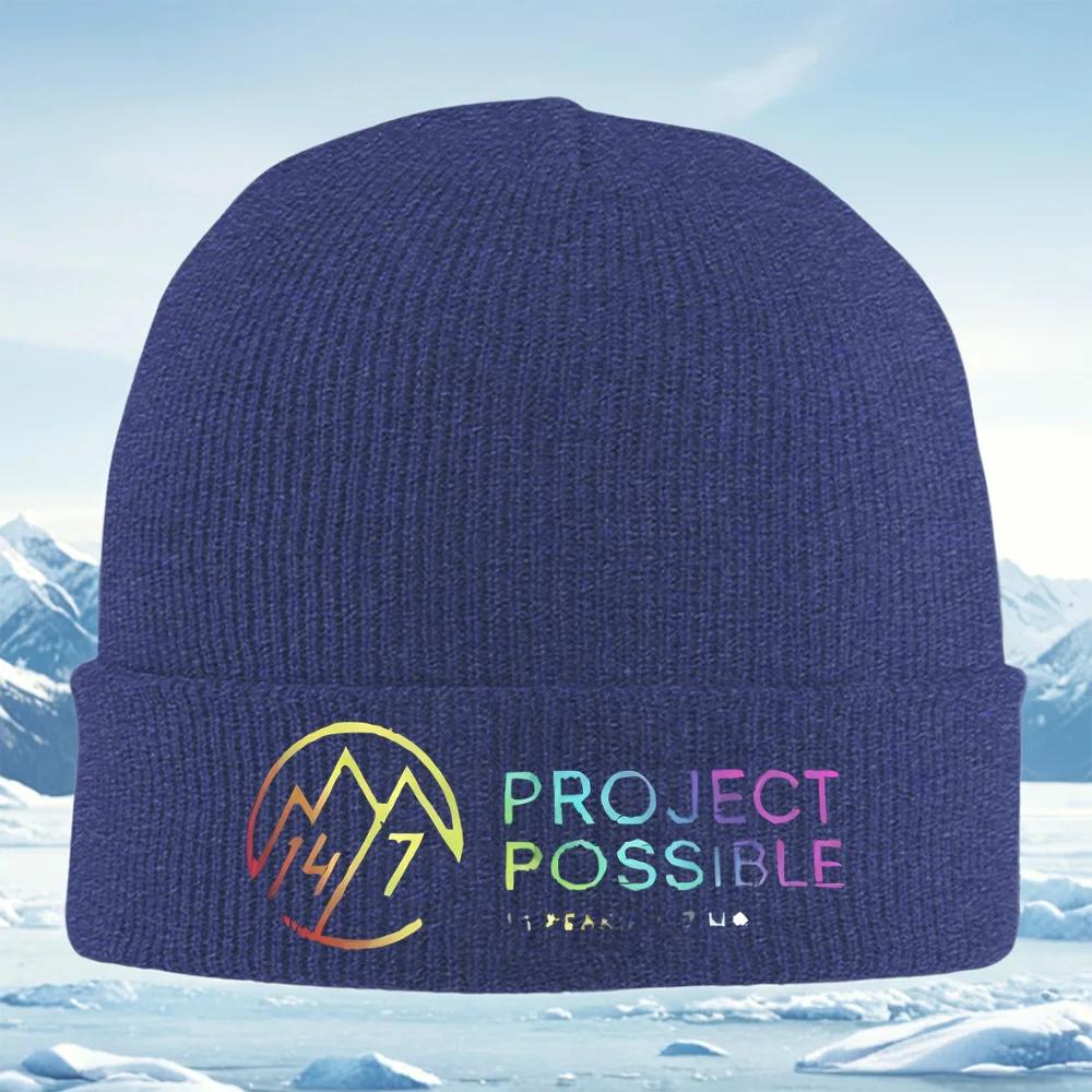 Mountain Symbol Logo and the Text of Project Possible Unisex Women Unisex Knitted Hat Beanie Pullover Cap Winter Thermal Warm Chris