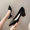 55 Pointed Thick Heel Shallow Mouth High Heels Soft Leather Commuter Professional Work Shoes New Single Shoes