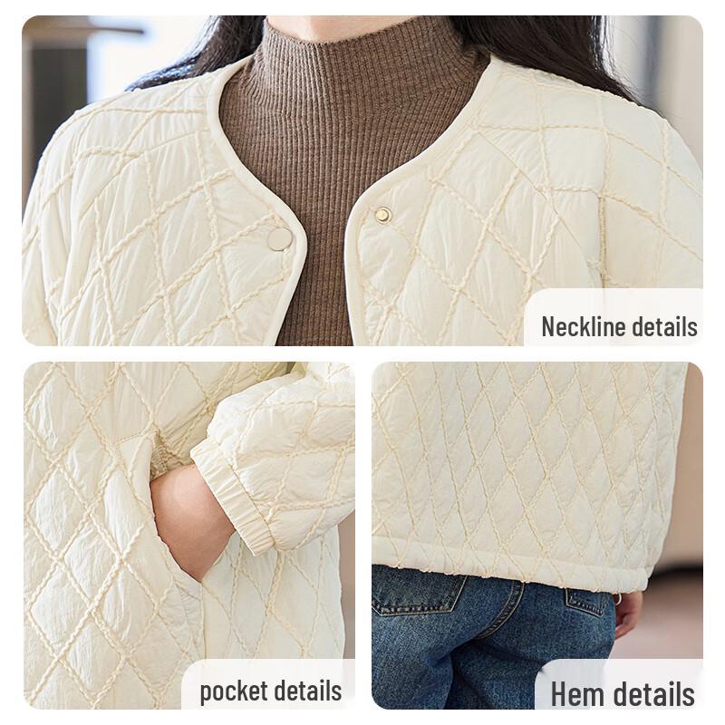 Women's Diamond Quilted Round Neck Winter Jacket