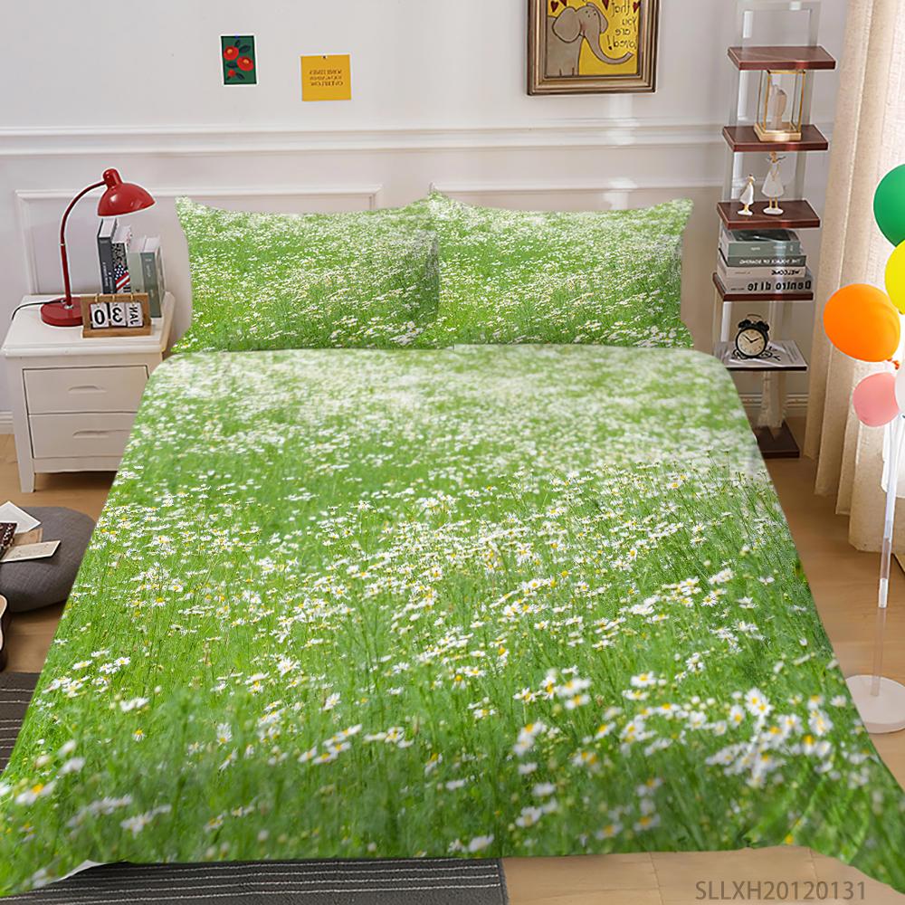 3D Printing Household Bedding Set Chrysanthemum Printing Pillowcase and Quilt Cover 2/3 Pieces of Plant Microfiber Comfortable Household Bedding