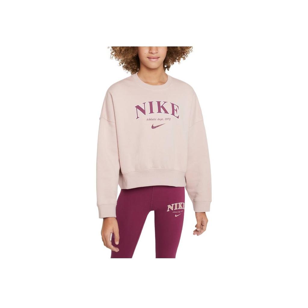 Nike Kids Sportswear Trend Logo Print Crewneck Loose Sweatshirt Kids sweatshirt Pink FD0885-601