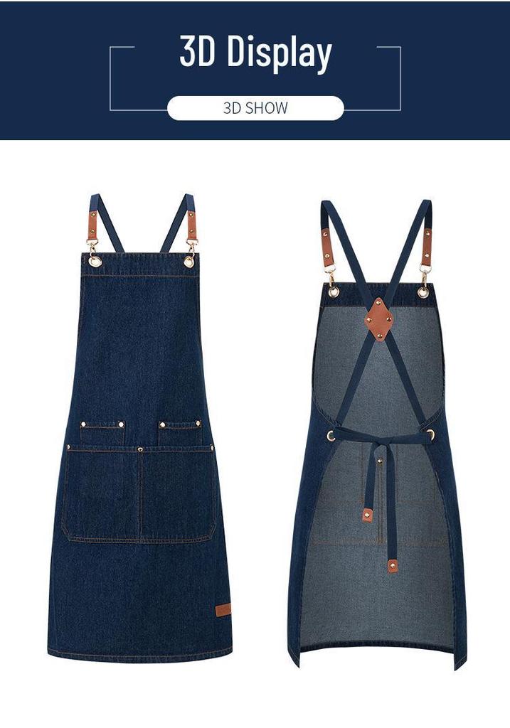 Waterproof Oil-Proof Fashion Denim Apron for Adults - Perfect for Kitchen, Catering, and Coffee Shop Work