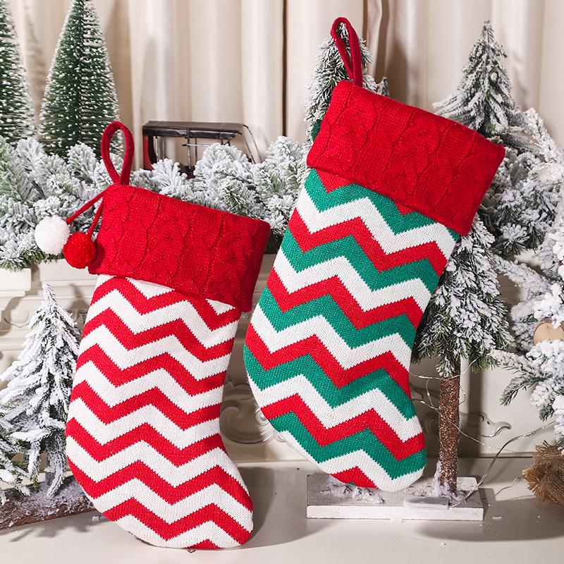 Knitted Wool Christmas Stocking - Tree Ornaments & Gift Bags for Children's Holiday Gifts & Candy