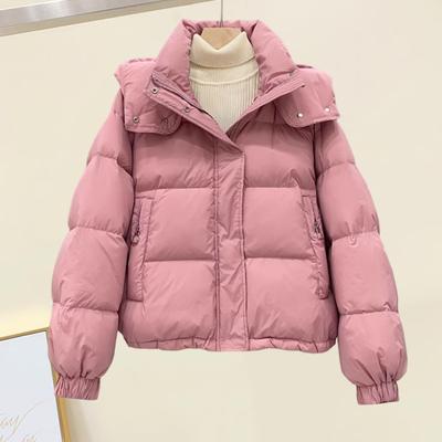 Women Winter Cotton Coat Hooded Thickened Padded Short Type with Zipper Pockets Elastic Cuffs Pure Color Windproof Lady Down Coat