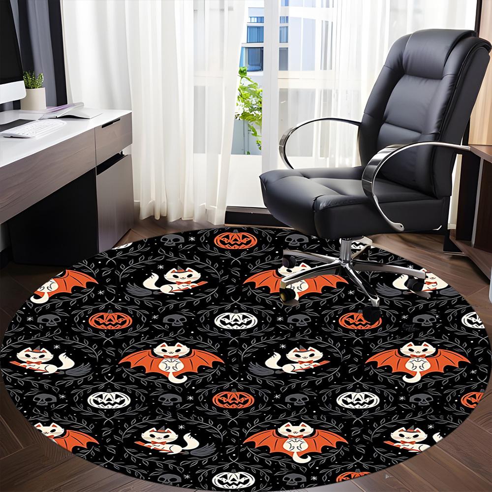 1PC Halloween Cats Office Round Area Rug, Mat Suitable For Office, Under Office Chairs Bedroom Living Room Home Decor, Room Deco