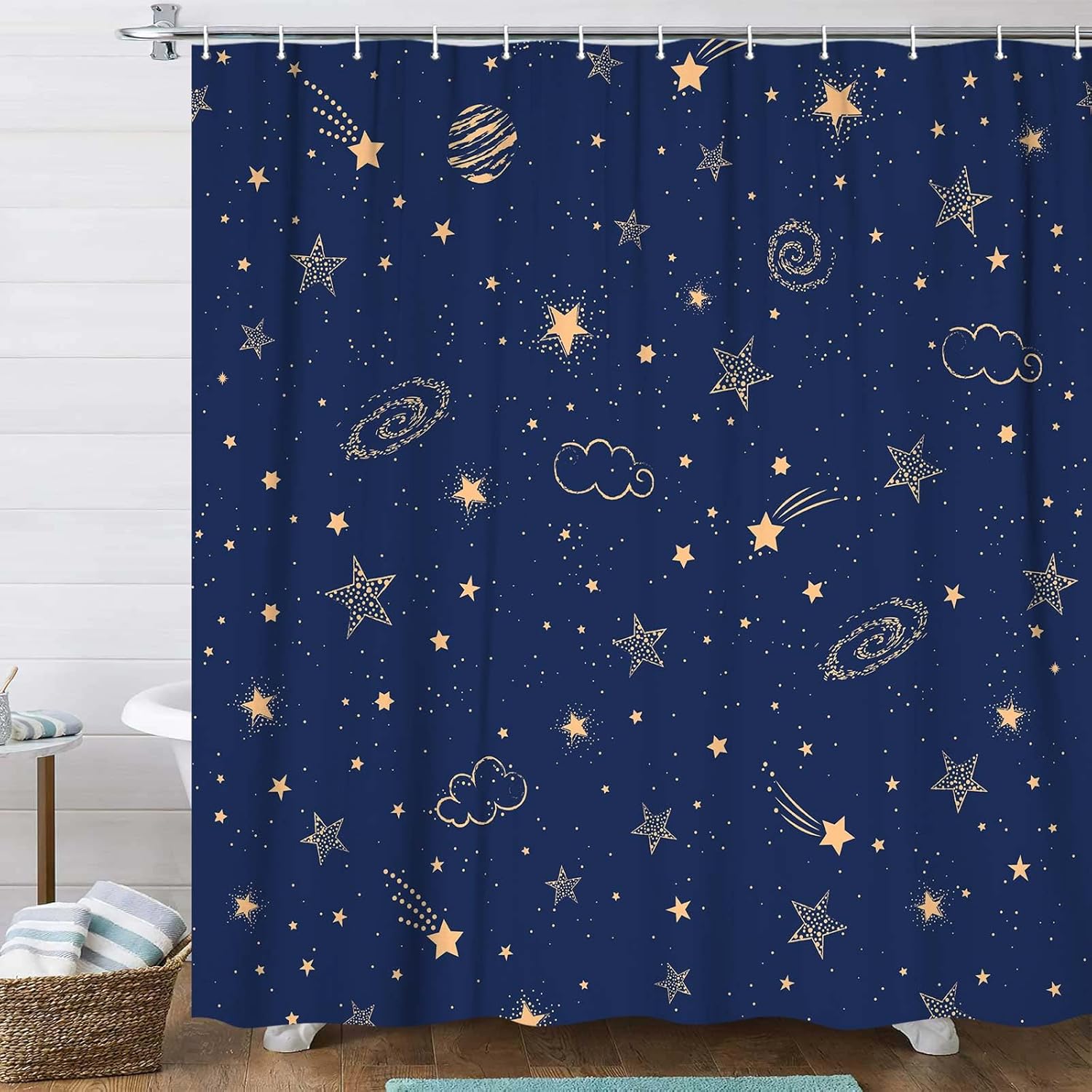 Outer Space Shower Curtain For Kids, Funny Cartoon Rocket Planet Sun Starry Sky Astronaut Shower Curta, Galaxy Universe (as the picture,90x180CM)