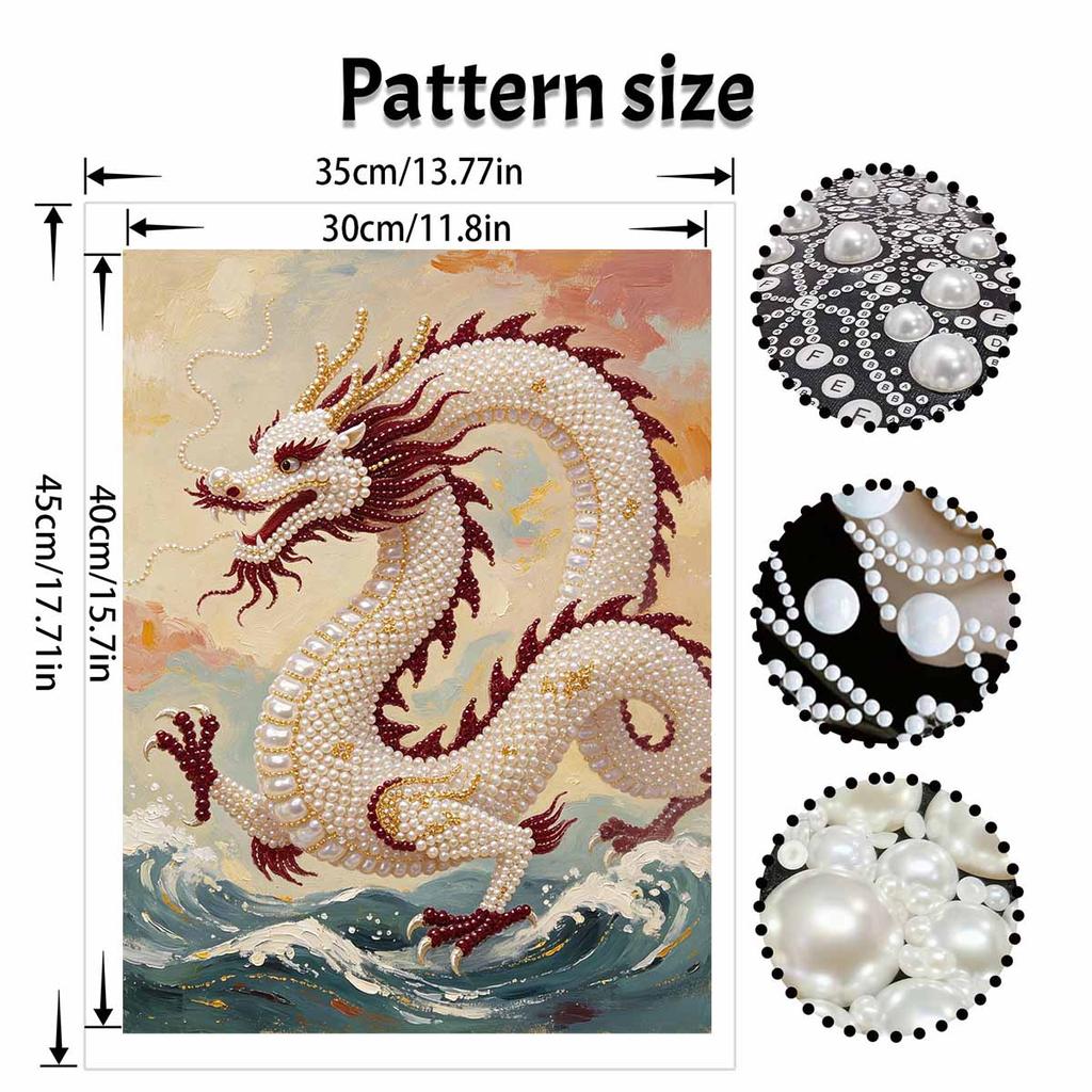 DIY Pearl Gem Chinese Dragon Shining Bead Craft Art Home Wall Ornament Simple Unframed Room Decoration Art Design Elegant Gift For Living Room Decor
