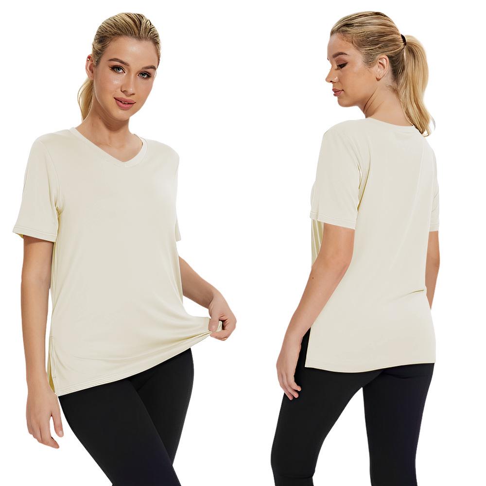 

2025 Women s Solid Color Three-Piece Summer Set: Short-Sleeve Loose Slit Top T-Shirt Combo XXL