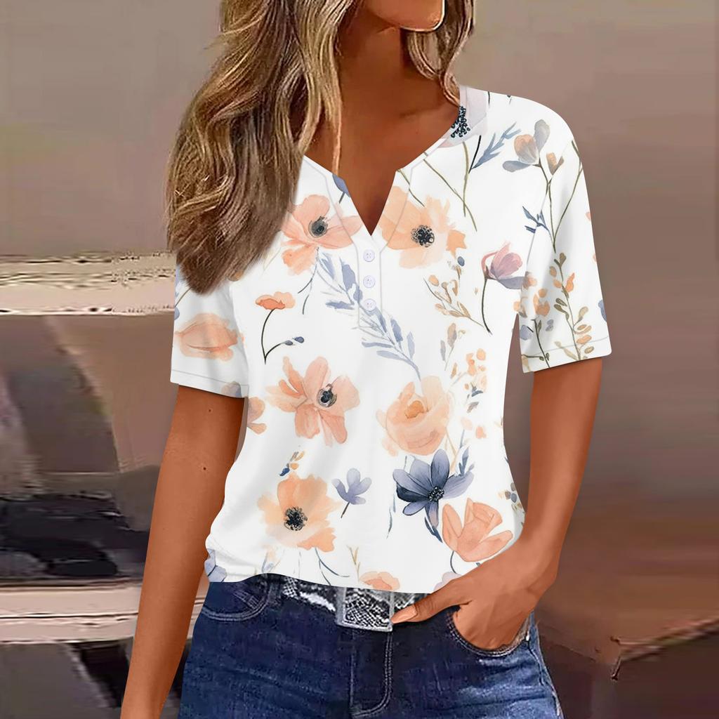 Dámske tričko s potlačou, gombíkové, s krátkym rukávom, na každý deň, na víkend, módne, základné, s výstrihom do V, bežný top