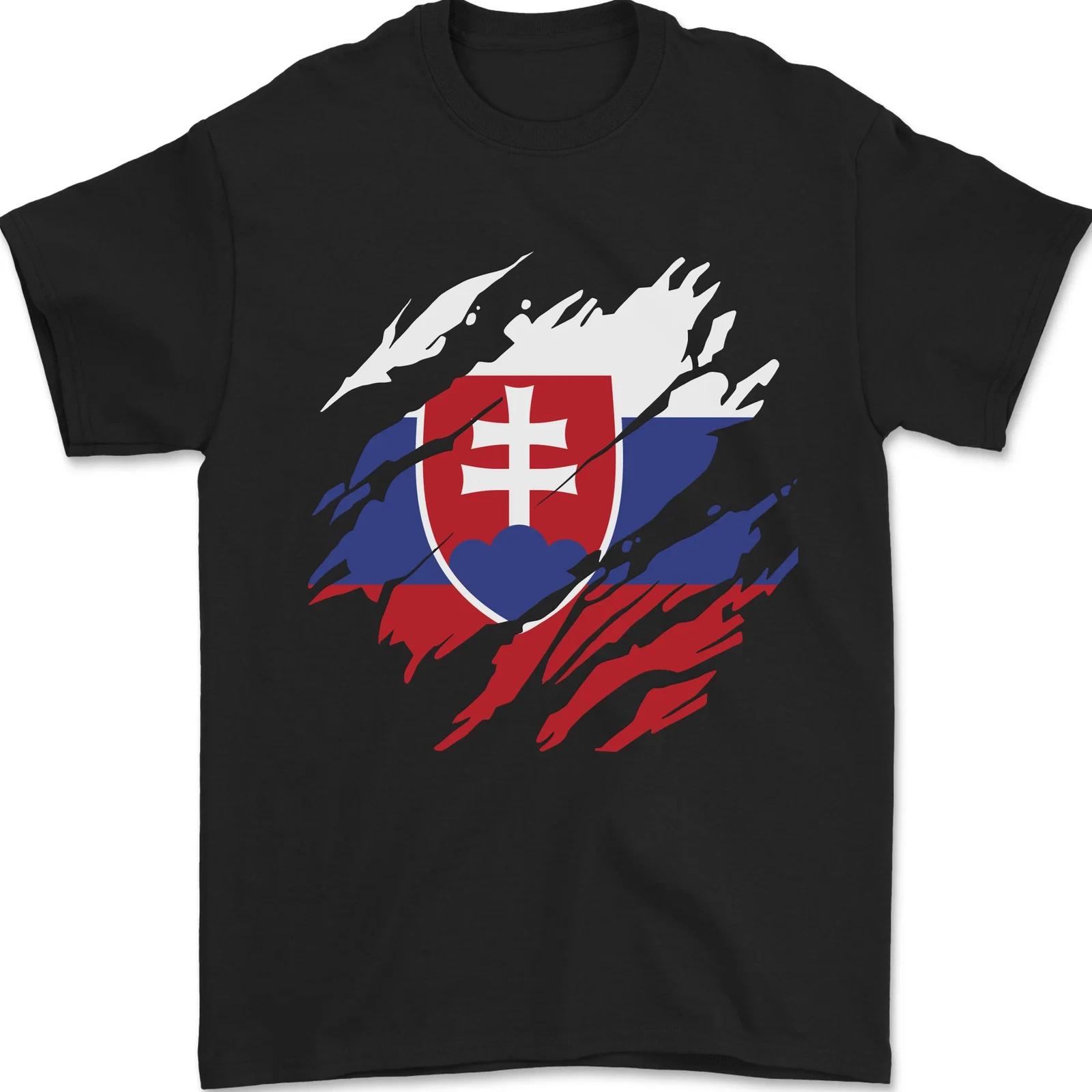 Torn Slovakia Flag Slovakia Day Football Mens T-Shirt 100% Cotton 3XL