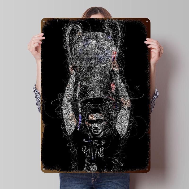 Achraf Hakimi With Trophy Scribble Art Printed Poster Customized Wall Art Retro Vintage Metal Tin Signs for Home Bar Accessories