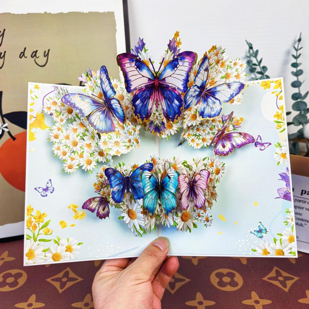 Weihnachtskarte Schmetterlingstanz Sonnenblume 3D Pop-up: Kreatives handgefertigtes High-End-Design für das Qixi-Fest
