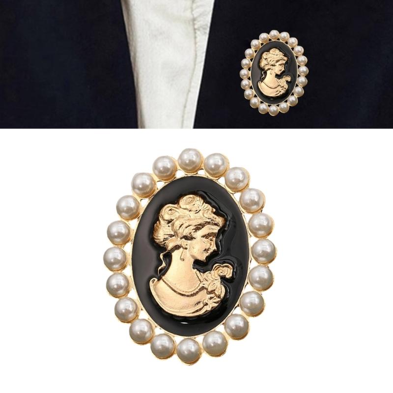 Victorian Style Alloy Cameo Brooch With Crystal Rhinestones Pearls Women Fashion Jewelry Decorative Lapel Accessory