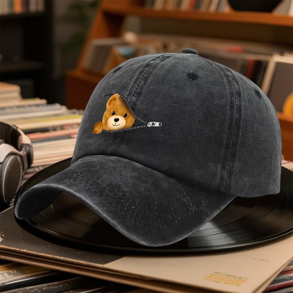 Süßer Teddybär Reißverschluss Hi Baseballkappe Sonnenhut Jagdhut Klassisch Leicht Unisex Wandern Mode Kopfbedeckung Geschenkoption Geeignet