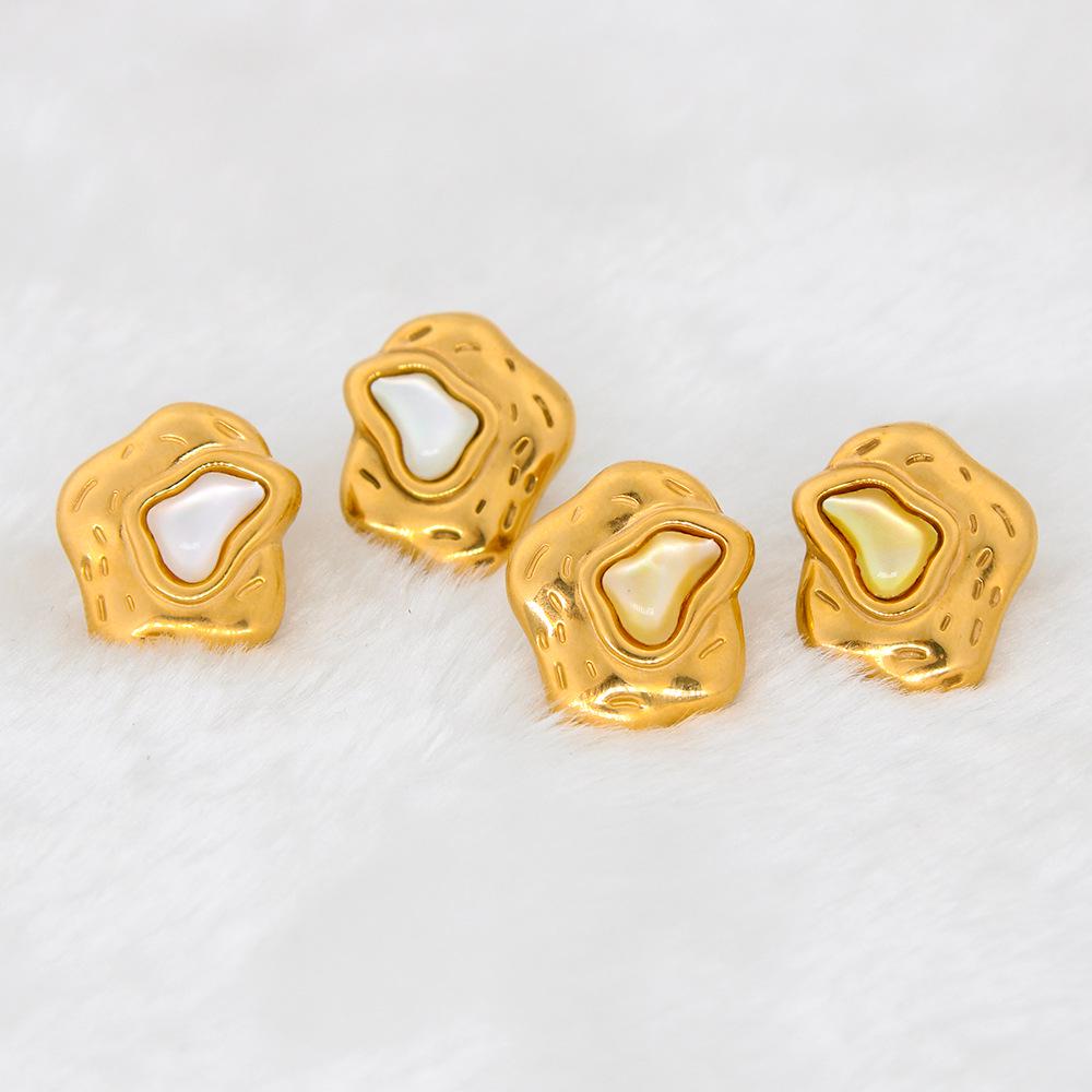 Chic White Shell Stud Earrings: European & American Retro Design in High-End Titanium Steel for Women