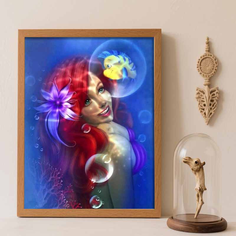 Disney Diamond Painting 5D DIY Ariel Flounder Diamond Painting Art Diamond Painting Kit Adult/Beginner Gift Idea Home Decor Round 20x30cm