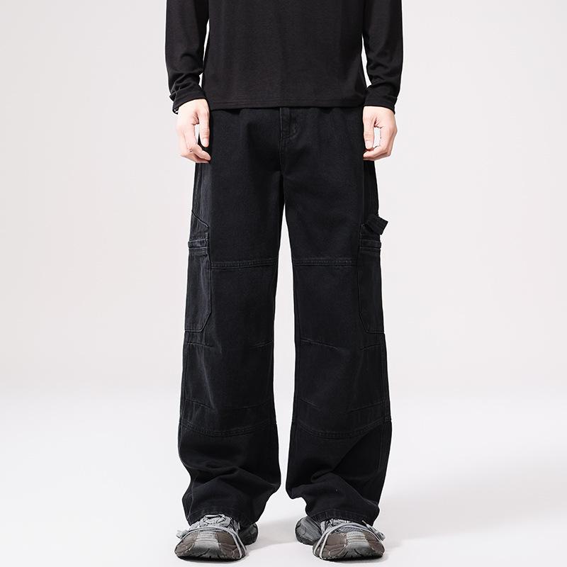 

Американский уличный хип-хоп черные джинсы мужские свободного кроя широкие брюки XXL чёрный
