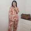"Women's Long-Sleeve Floral Ice Silk Pajamas - Red"