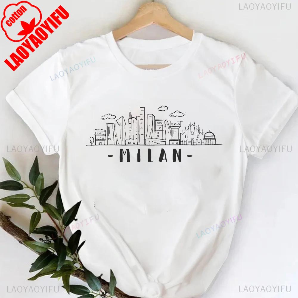 MILANO ITALIEN Buchstabenaufdruck Rundhals-T-Shirt Lässiges Kurzarm-T-Shirt für Frühling & Sommer Damenbekleidung Valentinstag