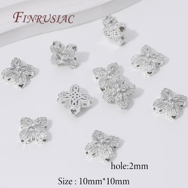 2/4pcs 18K Gold Plated Zircon Flower Beads For Creating Jewelry Making,Metal Separator Beads,DIY Bracelets Necklaces Accessories