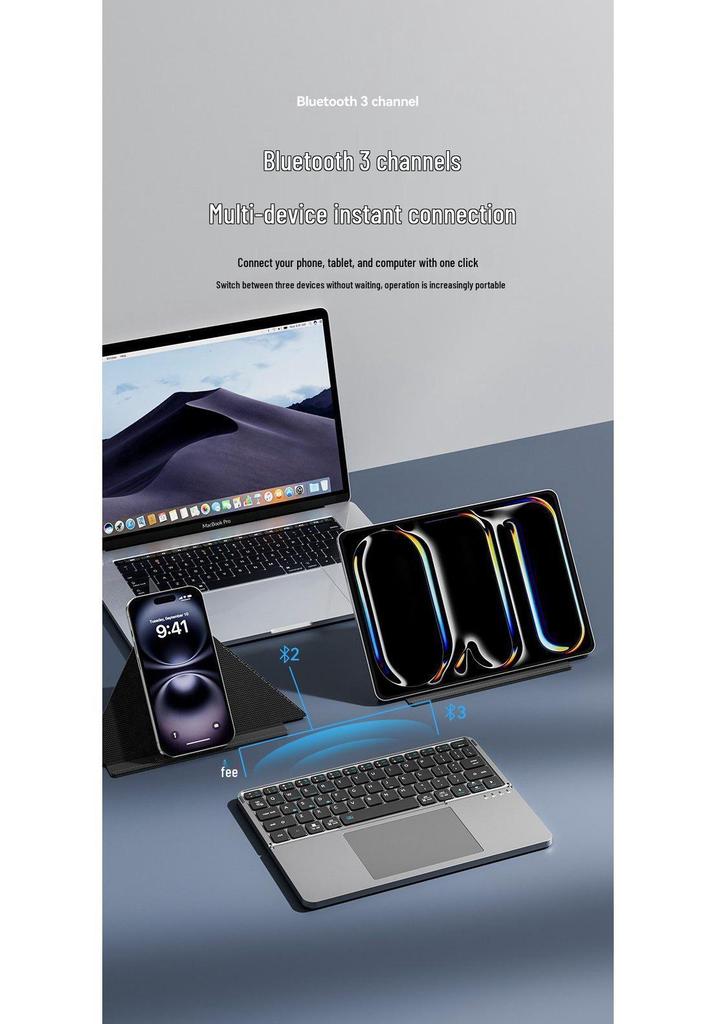 Wireless Bluetooth Foldable Keyboard with Leather Stand for Tablets and Phones