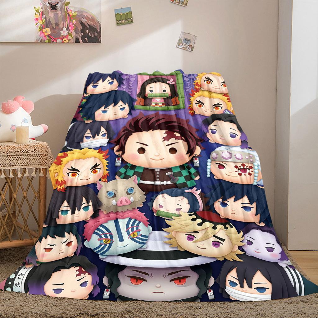Demon Slayer Brilliant 2D Print Flannel Blanket Cute Cartoon Pattern for Home Decor Bed Sofa Travel Picnic Blanket_LIAN