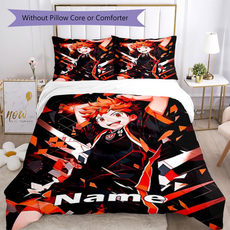 3pcs Custom Name Haikyu Bedding Set Duvet Cover Closure Includes 1 Duvet Cover & 2 Pillowcases, Soft and Comfortable for All Seasons.