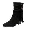 British style pointed high-heeled short boots women's 2025 autumn new thick heel fringed temperament versatile retro fashion single boots