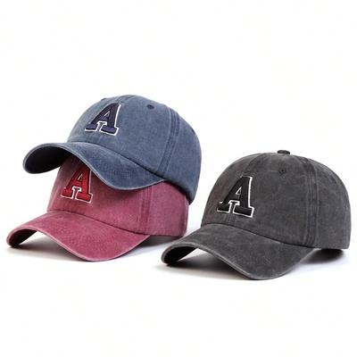 Unisex A Letter Embroidery Wash Baseball Caps Spring and Autumn Outdoor Adjustable Casual Hats Sunscreen Hat Sports Cap