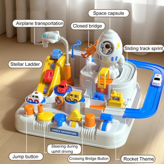 Yousheng 1 Set Spaceship Car Race Track Toy with 5 Mini Cars Toddlers Boys Girls Educational Space Adventure Small Car Rail Playset