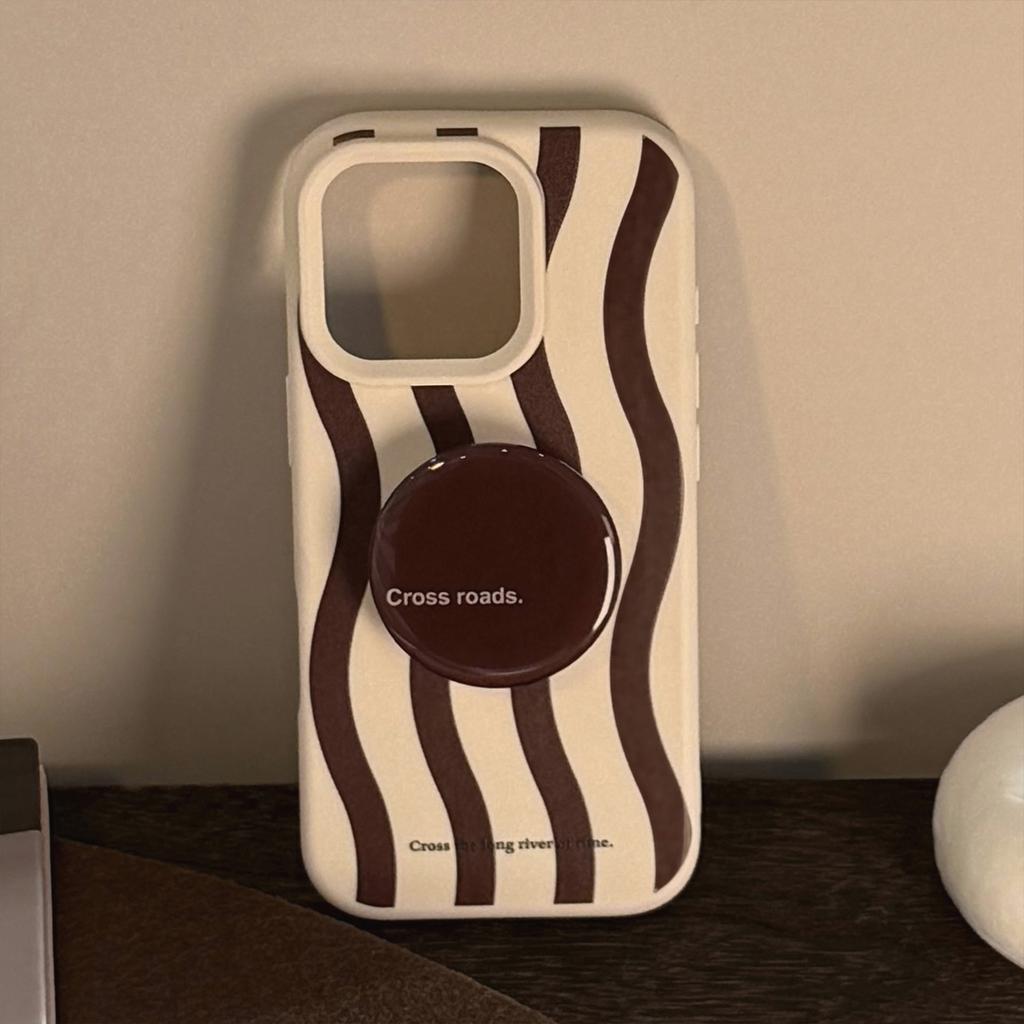 Wavy Striped Iphone17promax Phone Case Apple 14 Retro Brown Stand 16 Suitable for 13 Advanced Personalities