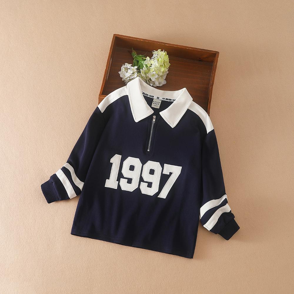 

Детская темно-синяя рубашка-поло с длинным рукавом и белым воротником 2025 Новая толстовка с капюшоном для детей 5-12 лет 150 темно-синий