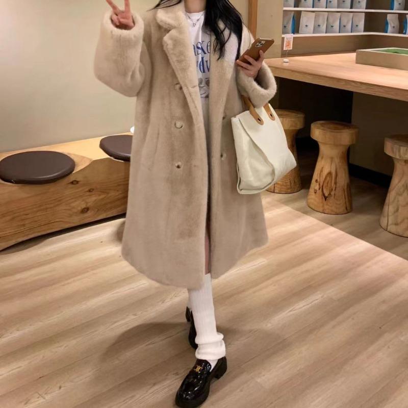 Autumn and winter imitation fur jacket fluffy suit collar thickened imitation mink coat long cotton thickened jacket