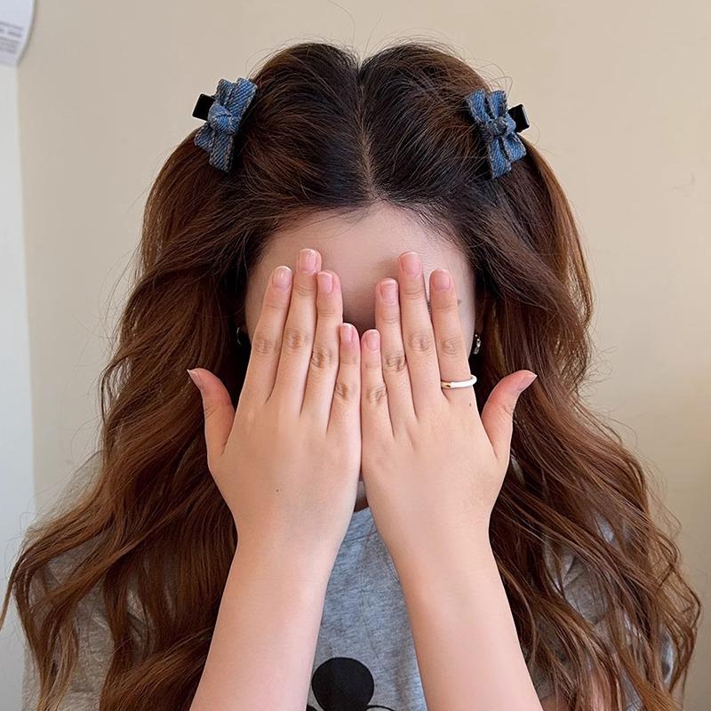 2026 Denim Blue Bow Claw Clip: Women's Half-Up Temperament Hair Accessory