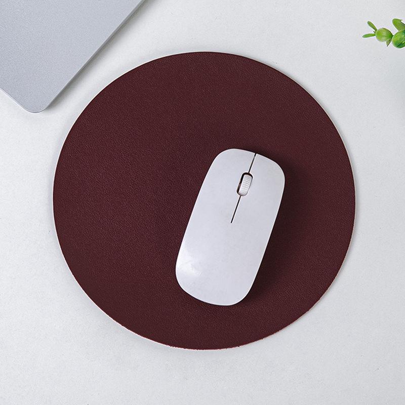 Round Leather Mouse Pad - Solid Color, Small Computer Desk Mat for Fresh Girls