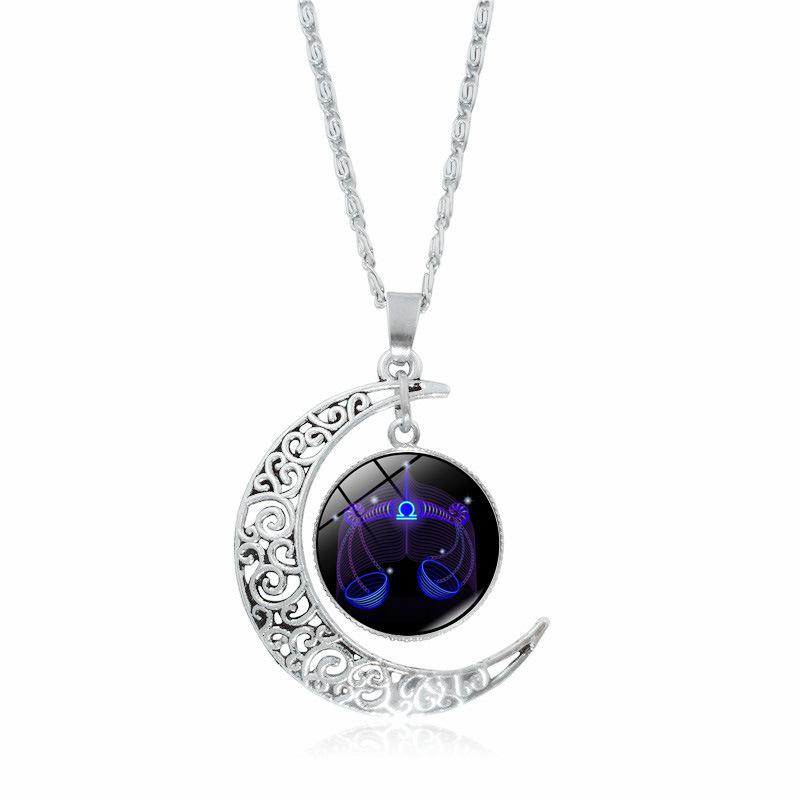 12 Constellation Necklace, Chinese Zodiac, Time Stone, Moon Glass Pendant, Christmas gift, Stocking stuffers, Valentine's Day gift, girlfriend gift