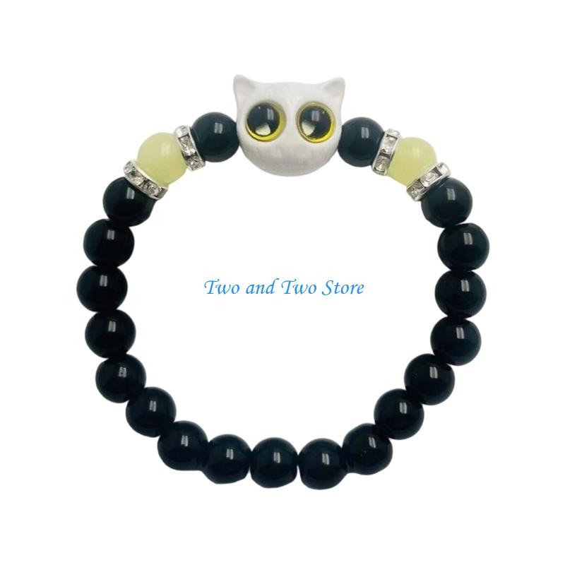 HX6F Kitten Resin Charm Wristband Bracelet For Women Best Friend And Couples