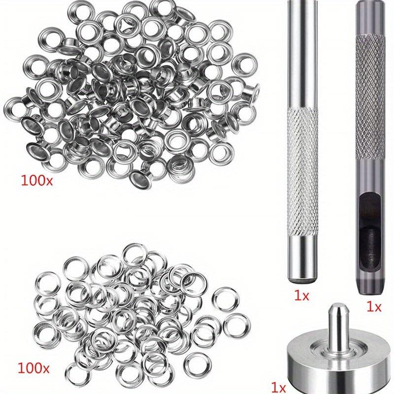 Oogjes Tool Kit 100 Sets Oogjes 6mm Binnendiameter Zilver voor Kleding Schoenen Tas Leerambachten Kledingaccessoires.