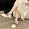 Single Shoes Autumn New Square Toe Shallow Mouth Bow Cross Slim Strap Non-Slip Wear-Resistant Block Heel Mary Jane Shoes