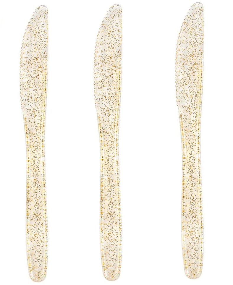 75pcs Gold Plastic Silverware- Disposable Gold Glitter Plastic Cutlery- Plastic Flatware Includes 25 Forks, 25 Spoons, 25 Knives