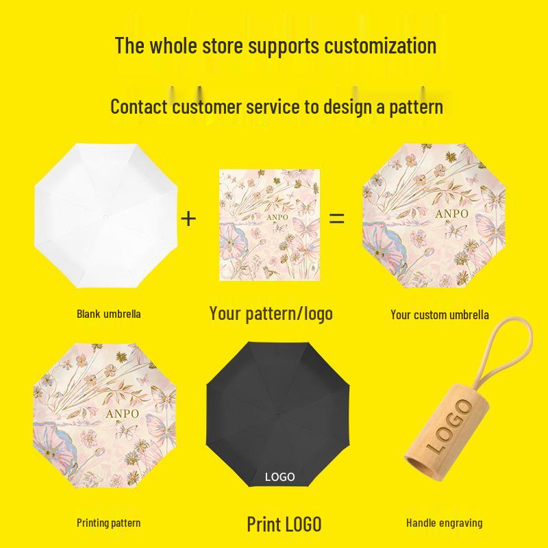 Zhi Retro Cherry Six-Fold Dual-Use Sunscreen Umbrella