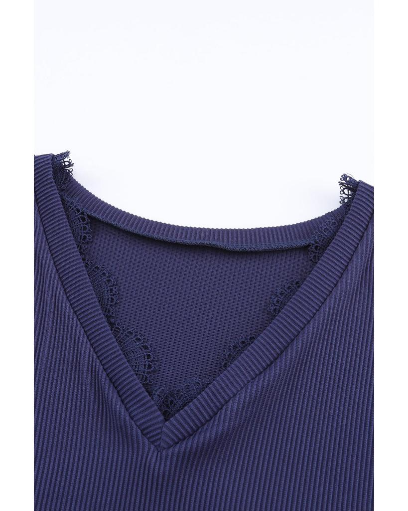 Azura Exchange Ribbed Texture V Neck Long Sleeve Top