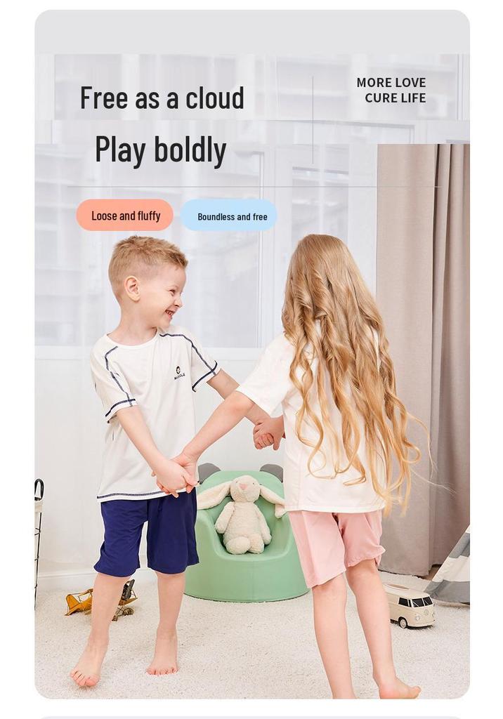 Children's Soft Summer Short-Sleeve Top & Shorts Pajama Set for Boys & Girls