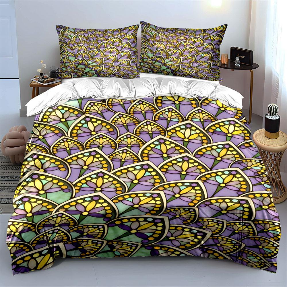 Stained-glass fan shapes. Bedding sets Duvet cover sets Duvet covers Pillowcases(1 * Duvet Cover 2 * Pillowcases without duvet insert)