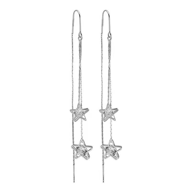 Super Fairy Zircon Five-star Earrings, Earrings, Personalized Fashion, Long Fringed Earrings, Light Luxury, High-end Temperament Earrings.