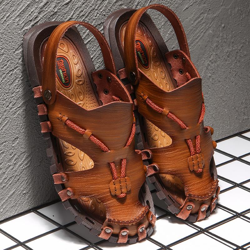 Big Size 46 Luxury Men Leather Slippers Sandals Comfortable Breathable Casual Shoes Men Fashion Sneakers Leisure Men Slippers Slides Footwear Male