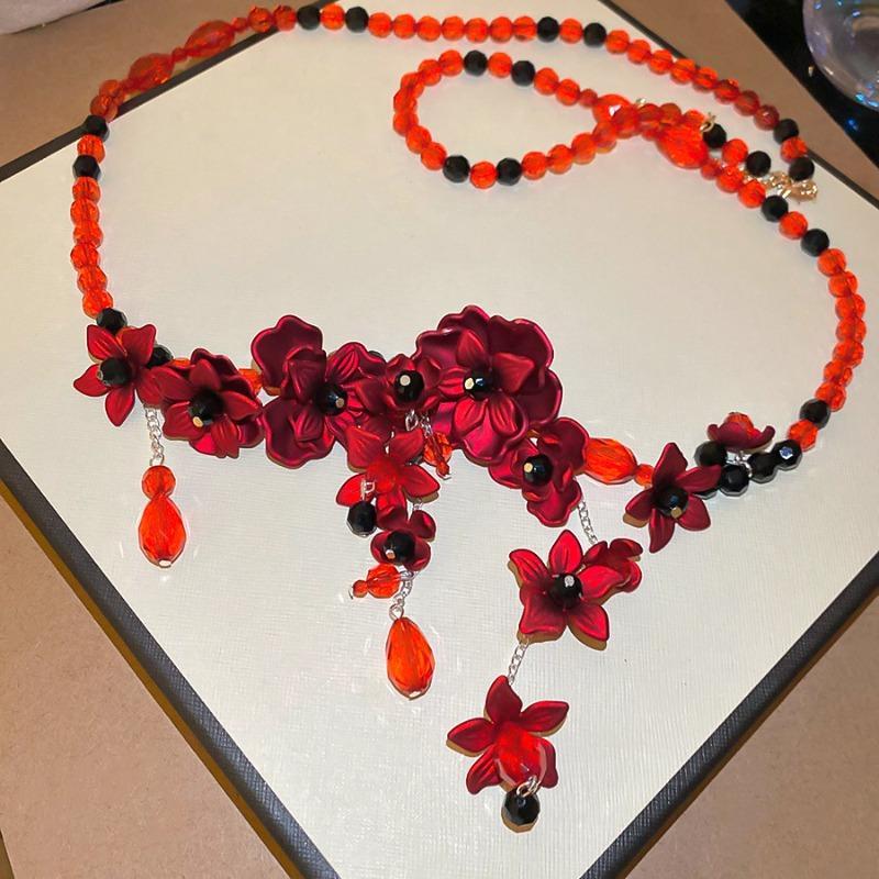 Crystal beaded acrylic flower layered belt - versatile necklace & waist chain - chinese style belt