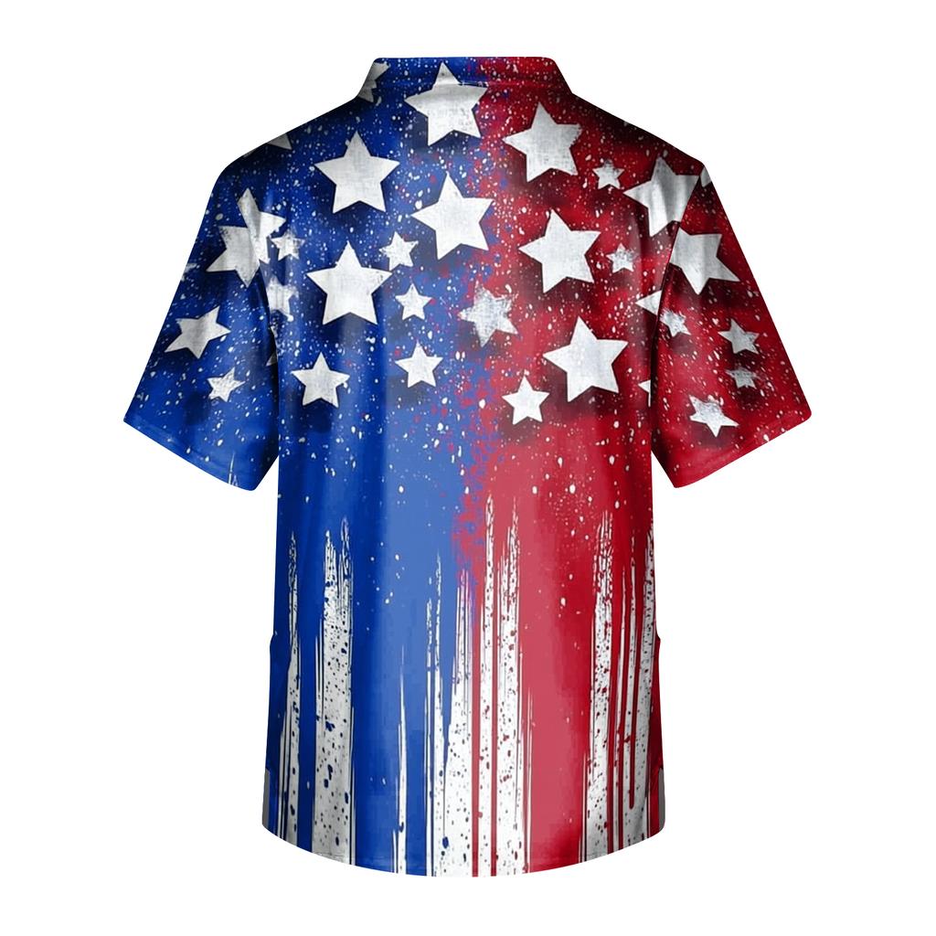 Men's Short Sleeve V Neck Medical Scrub Top with Chest Pocket and Two Side Pockets for Healthcare Professionals Patriotic Print