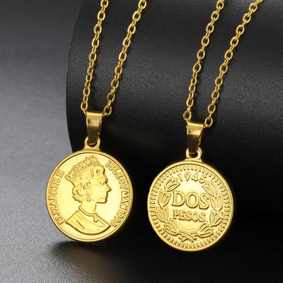 Double Sided Elizabeth Pendant Necklace Stainless Steel Charm Round Lettering Necklaces Women Girl Fashion Jewelry Gifts